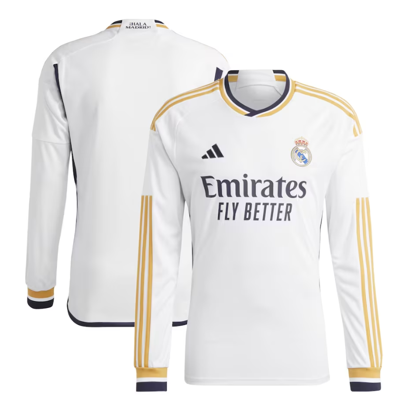 Real Madrid Home Shirt 2023-24 - Long Sleeve Custom Jersey - White - Jersey Teams World
