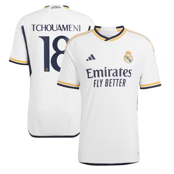 Real Madrid Home Shirt 2023-24 with Tchouaméni 18 printing - White - Jersey Teams World