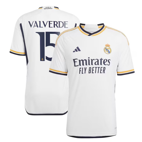 Real Madrid Home Shirt 2023-24 with Valverde 15 printing - White - Jersey Teams World