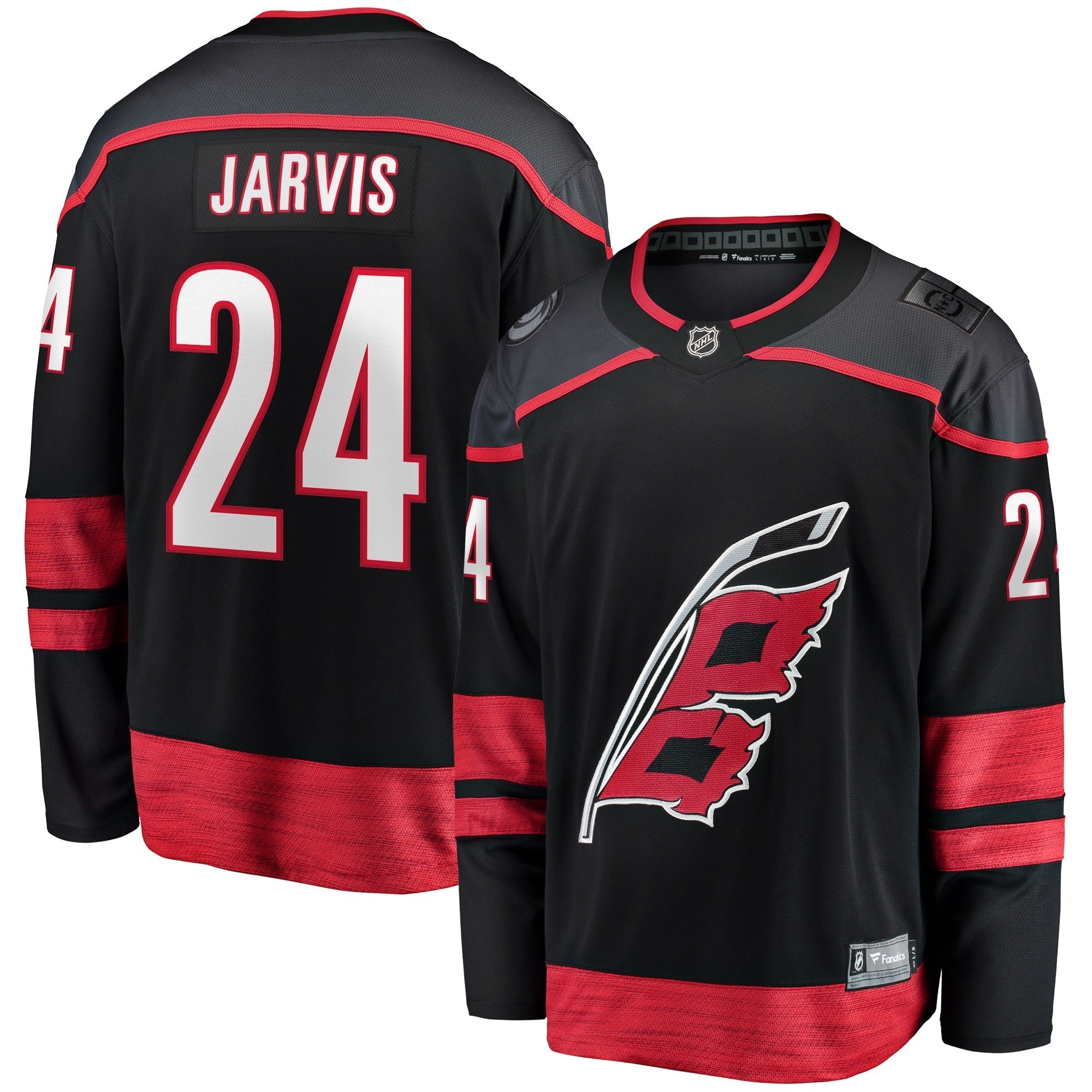 Seth Jarvis Carolina Hurricanes Fanatics Home Breakaway Jersey – Black "Warning Flag" Edition - Jersey Teams World