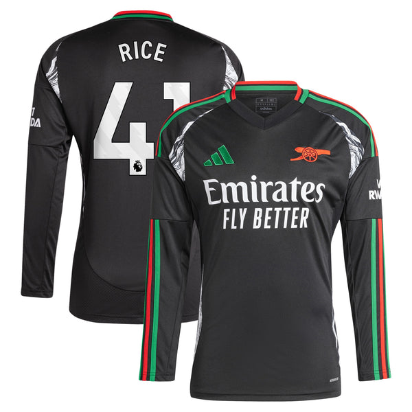 Arsenal adidas Away Shirt 2024-25 - Long Sleeve with Rice 41 printing Jersey - Black