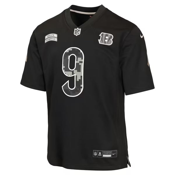 Joe Burrow Cincinnati Bengals Nike Youth 2026 Salute to Service Game Jersey - Black