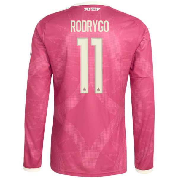 Rodrygo Real Madrid adidas 2026/27 Third Replica Long Sleeve Jersey - Pink