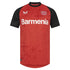Castore Bayer Leverkusen 2024 home jersey with red body black sleeves and Barmenia sponsor logo