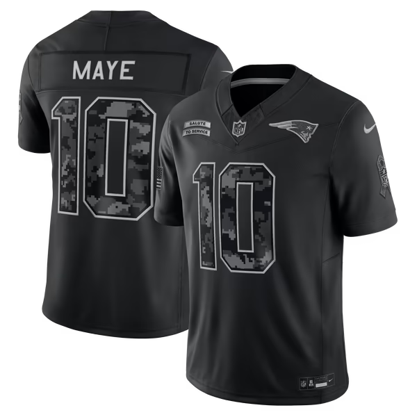 Drake Maye New England Patriots Nike 2026 Salute to Service Stitched Limited Jersey - Black