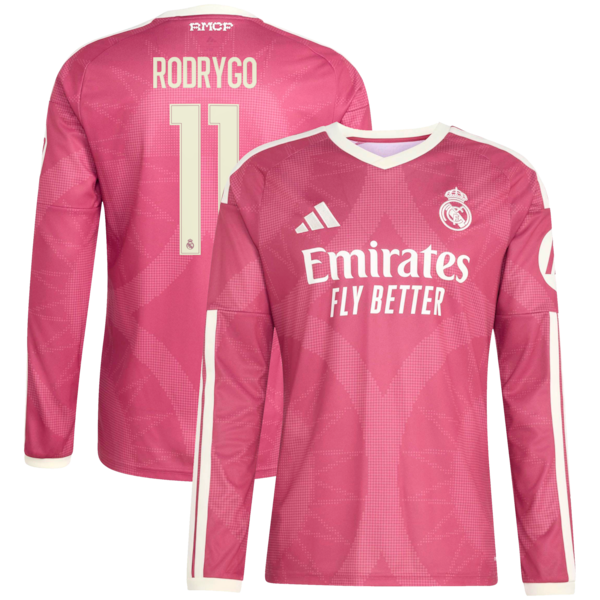 Rodrygo Real Madrid adidas 2026/27 Third Replica Long Sleeve Jersey - Pink