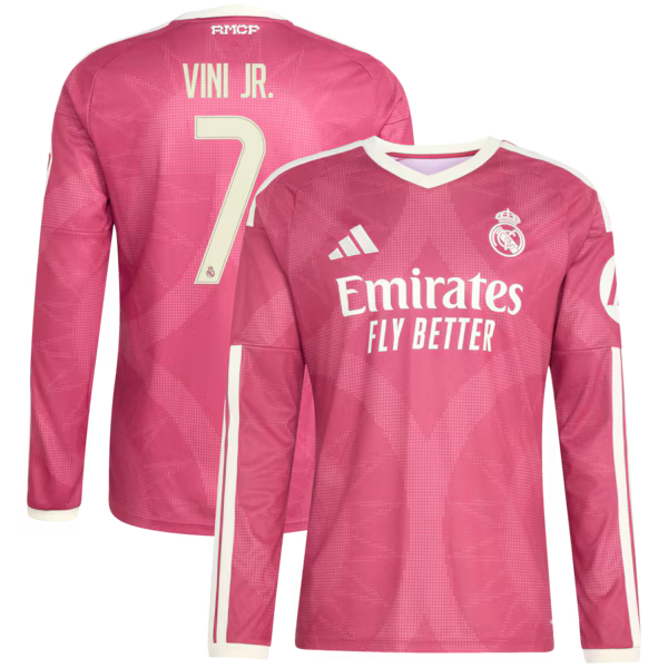 Vini Jr. Real Madrid adidas 2026/27 Third Replica Long Sleeve Jersey - Pink