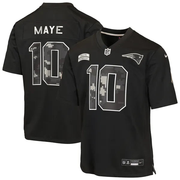 Drake Maye New England Patriots Nike Youth 2026 Salute to Service Game Jersey - Black
