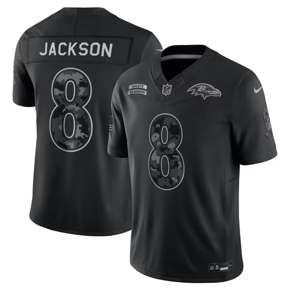 Lamar Jackson Baltimore Ravens Nike 2026 Salute to Service Stitched Limited Jersey - Black