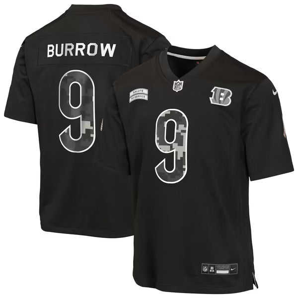 Joe Burrow Cincinnati Bengals Nike Youth 2026 Salute to Service Game Jersey - Black