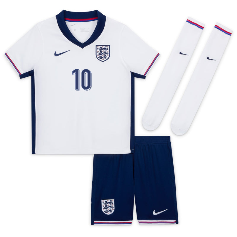 England Nike Home Stadium Mini Kit 2024 - Little Kids with Bellingham 10 printing Jersey - White