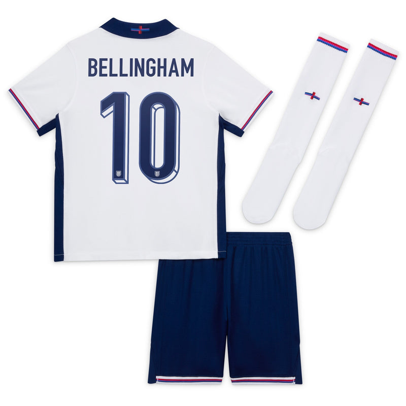 England Nike Home Stadium Mini Kit 2024 - Little Kids with Bellingham 10 printing Jersey - White