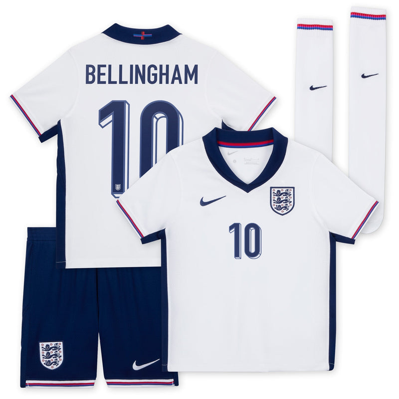 England Nike Home Stadium Mini Kit 2024 - Little Kids with Bellingham 10 printing Jersey - White