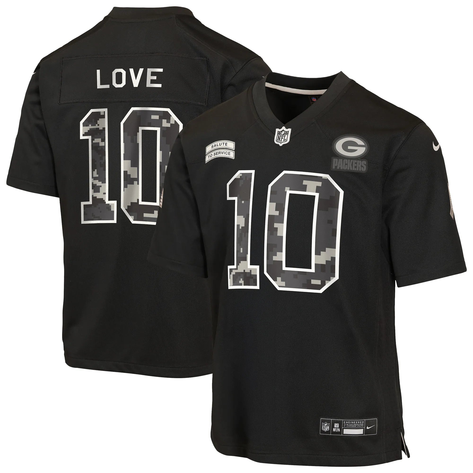 Jordan Love Green Bay Packers Nike Youth 2026 Salute to Service Game Jersey - Black