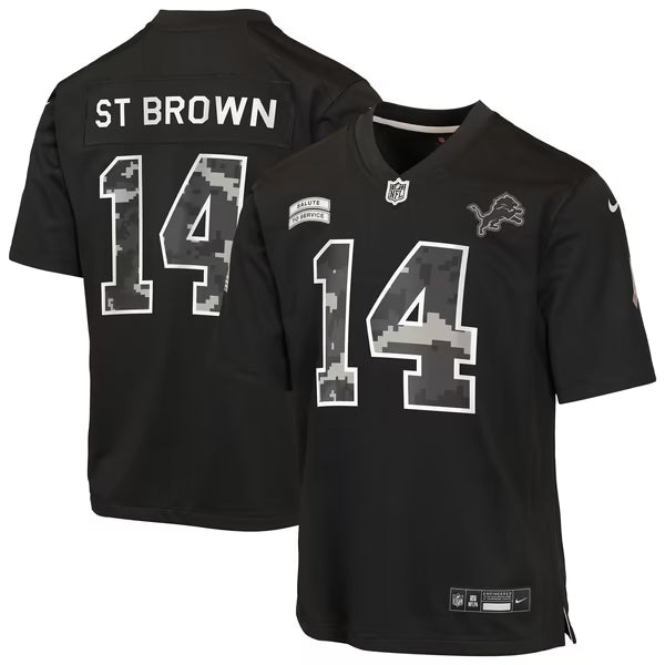 Amon-Ra St. Brown Detroit Lions Nike Youth 2026 Salute to Service Game Jersey - Black