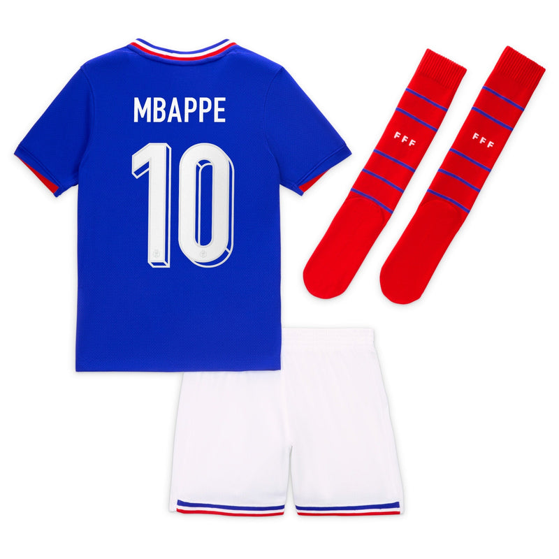 France Nike Home Stadium Kit - 2024 - Little Kids with Mbappe 10 printing Jersey - Blue