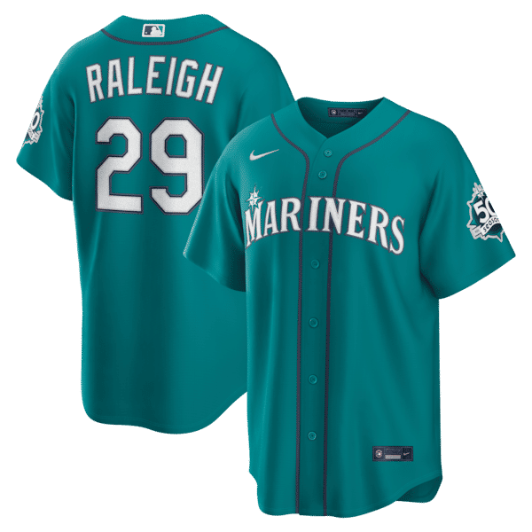 Nike Cal Raleigh Seattle Mariners Alternate 50th Season Patch Stadium Jersey Teal
