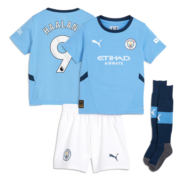 Manchester City PUMA Home Minikit 2024-25 with Haaland 9 printing Jersey - Blue