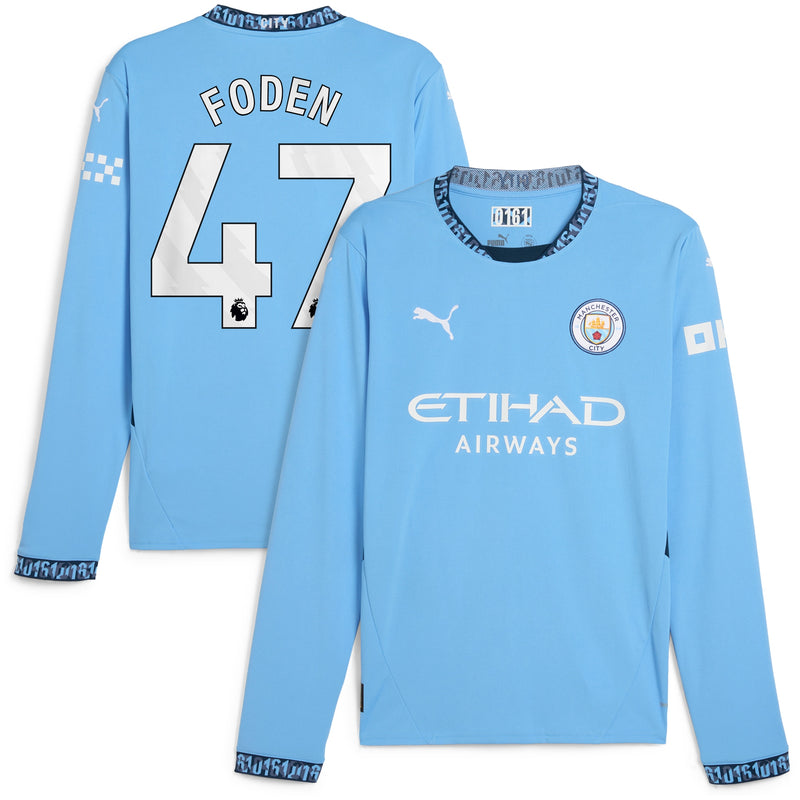 Manchester City PUMA Home Shirt 2024-25 - Long Sleeve with Foden 47 printing Jersey - Blue