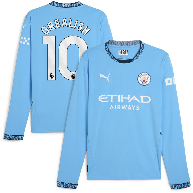 Manchester City PUMA Home Shirt 2024-25 - Long Sleeve with Grealish 10 printing Jersey - Blue