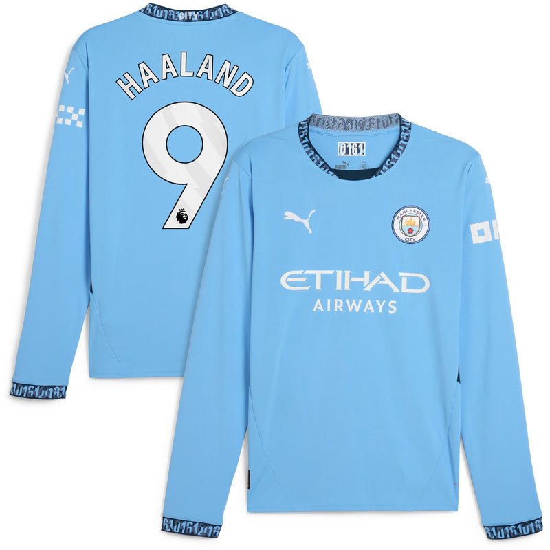 Manchester City PUMA Home Shirt 2024-25 - Long Sleeve with Haaland 9 printing Jersey - Blue