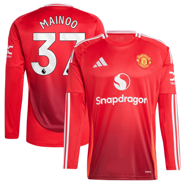 Manchester United adidas Home Shirt 2024-25 - Long Sleeve with Mainoo 37 printing - Red