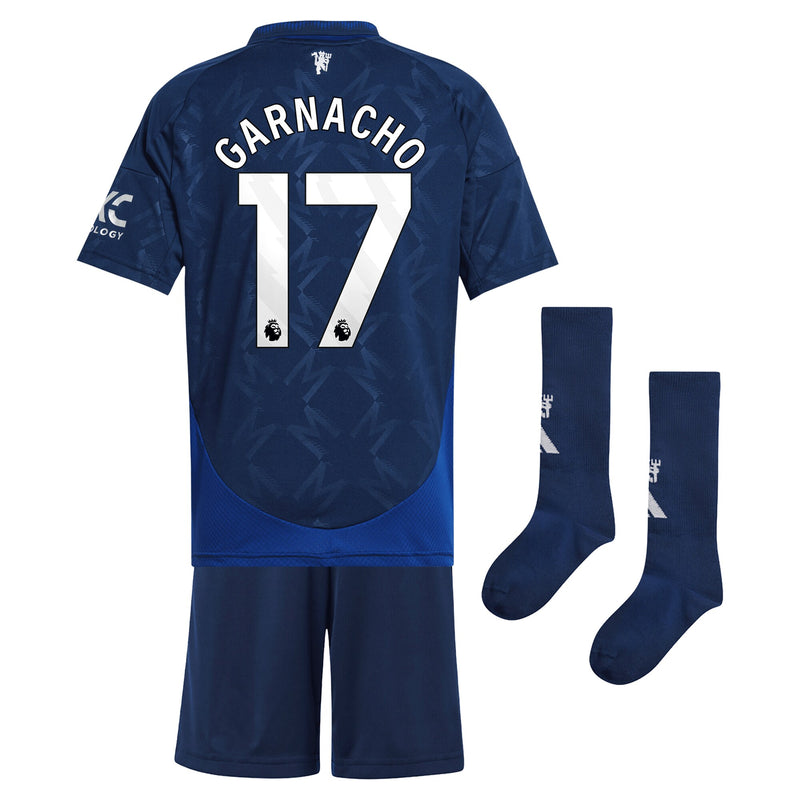 Manchester United EPL adidas Away Mini Kit 2024-25 with Garnacho 17 printing Jersey - Blue