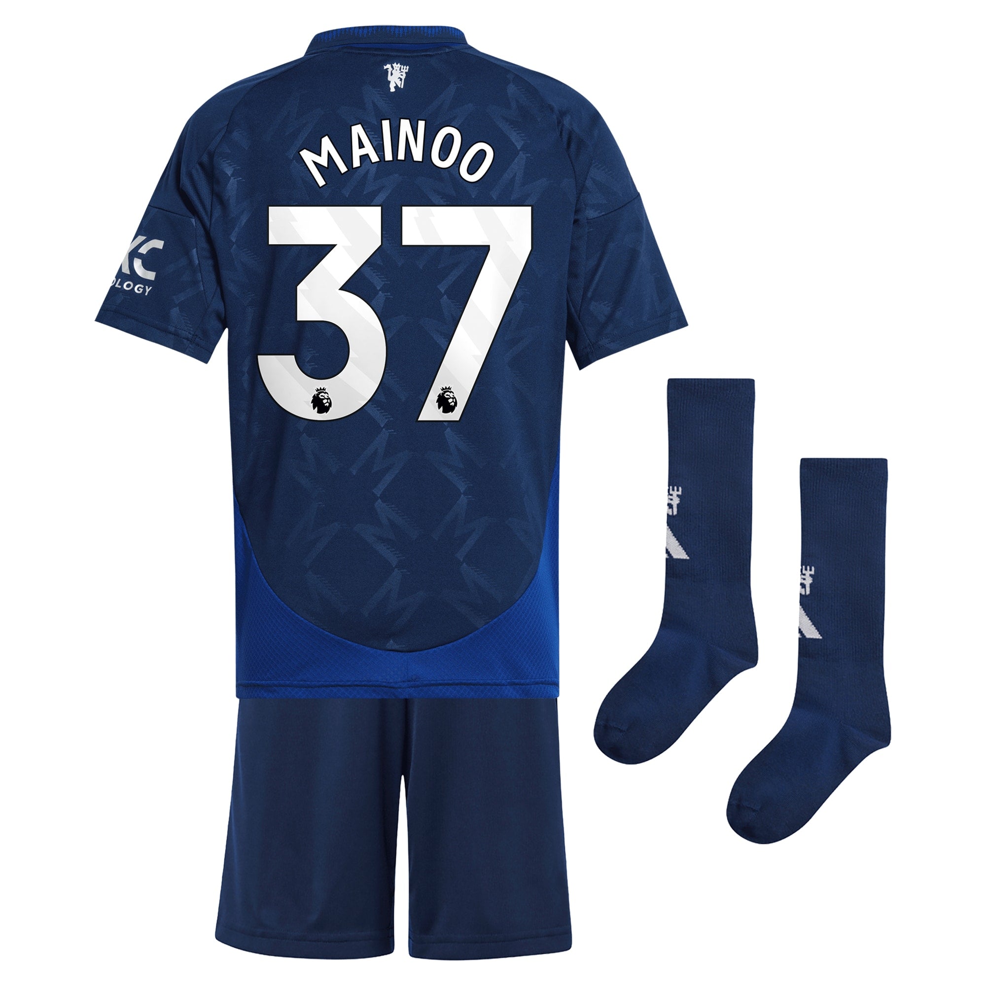 Manchester United EPL adidas Away Mini Kit 2024-25 with Mainoo 37 printing Jersey - Blue