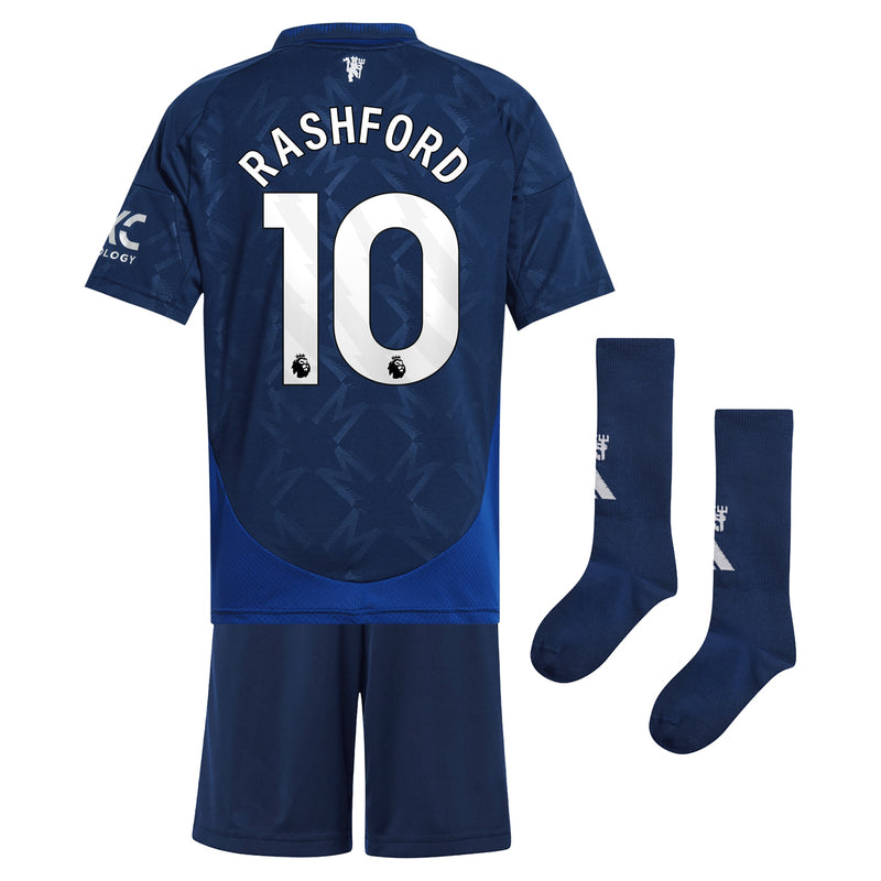 Manchester United EPL adidas Away Mini Kit 2024-25 with Rashford 10 printing Jersey - Blue