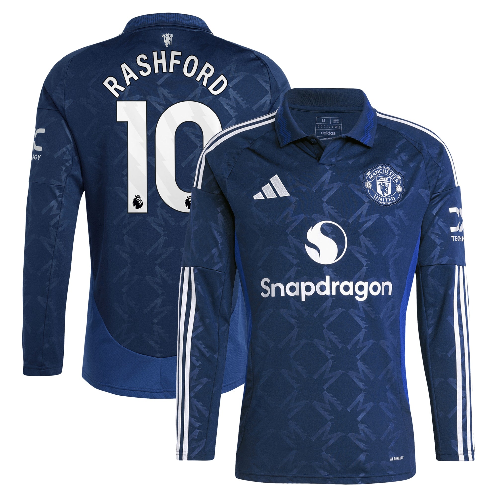 Manchester United EPL adidas Away Shirt 2024-25 - Long sleeve with Rashford 10 printing Jersey - Blue