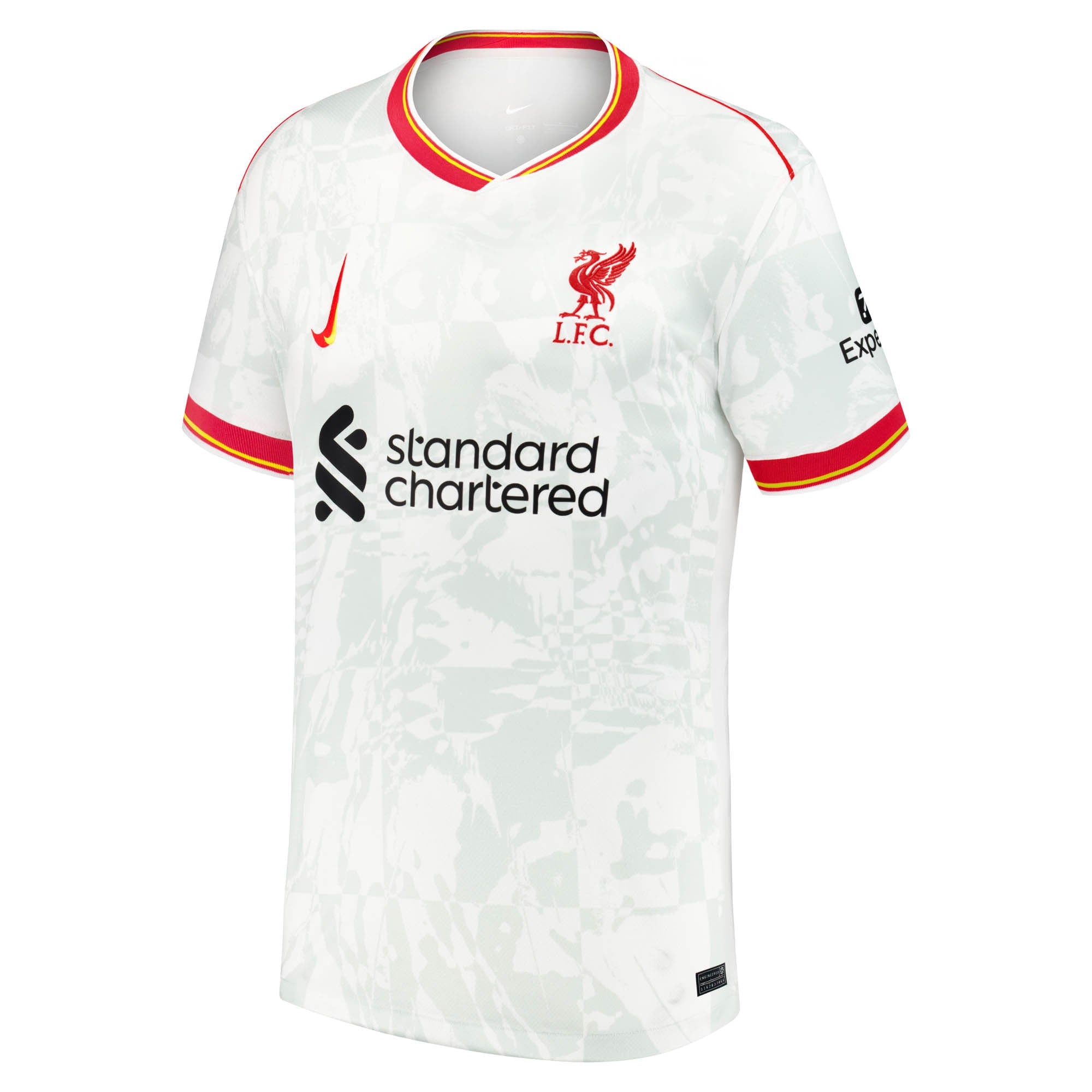 Nike Mohamed Salah Liverpool 2025 jersey in white with red and yellow trim and club logo