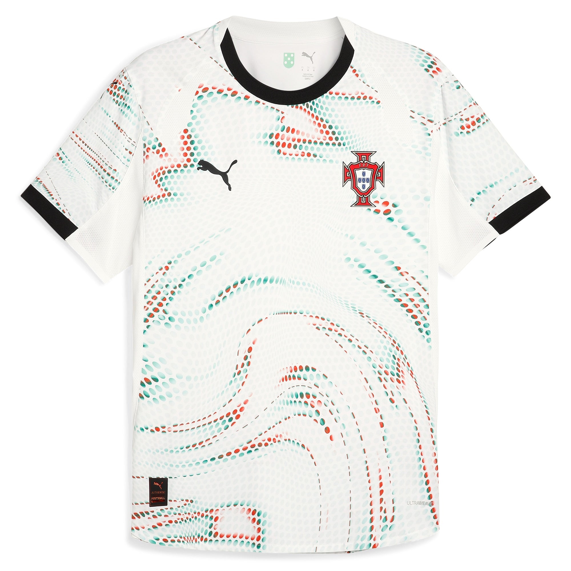 Puma Portugal 2025 Away Jersey in white with abstract pattern and black trim
