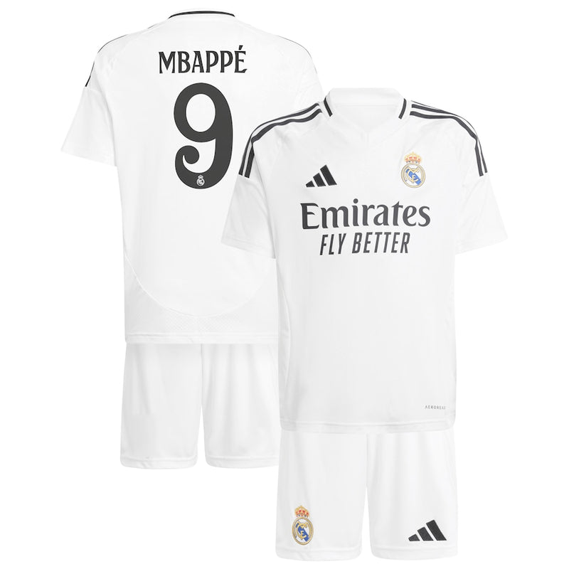 Real Madrid adidas Home Kids 2024-25 with Mbappé 9 printing Jersey - White