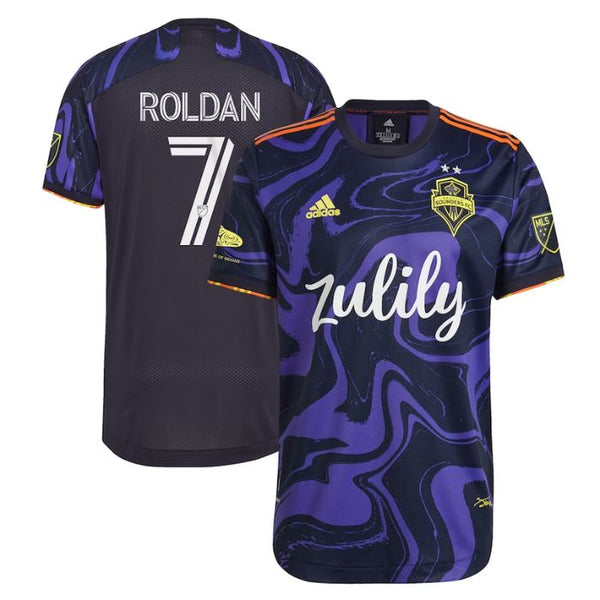 Cristian Roldan Seattle Sounders FC  2021 The Jimi Hendrix Kit Player Jersey - Purple - Jersey Teams World