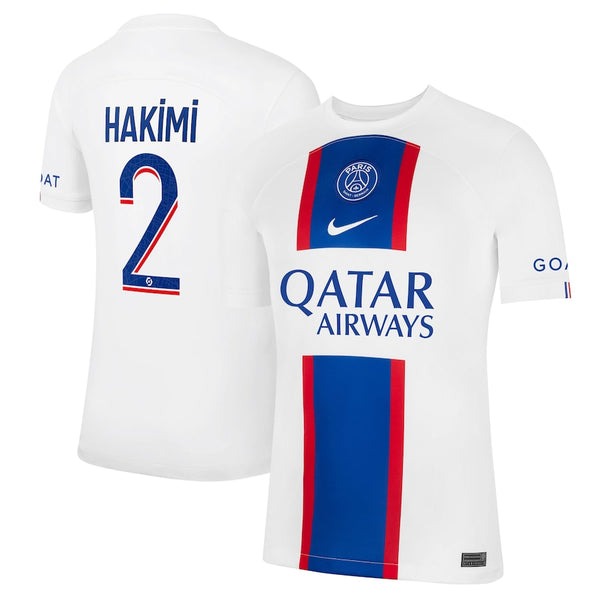Paris Saint-Germain Third Stadium Shirt 2022-23 with Hakimi 2 printing Unisex - White - Jersey Teams World