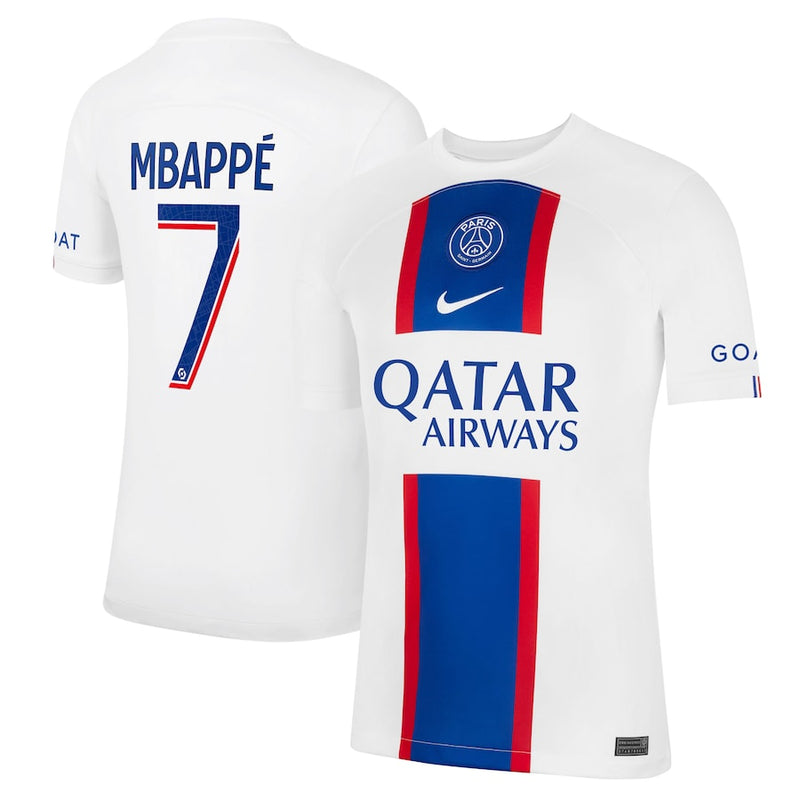 Paris Saint-Germain Third Stadium Shirt 2022-23 with Mbappé 7 printing Unisex - White - Jersey Teams World