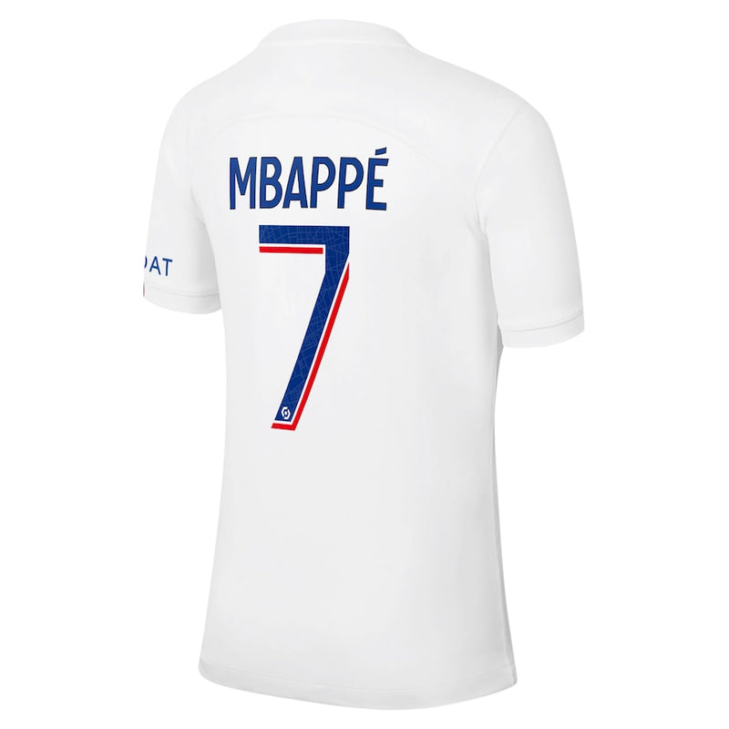Paris Saint-Germain Third Stadium Shirt 2022-23 with Mbappé 7 printing Unisex - White - Jersey Teams World