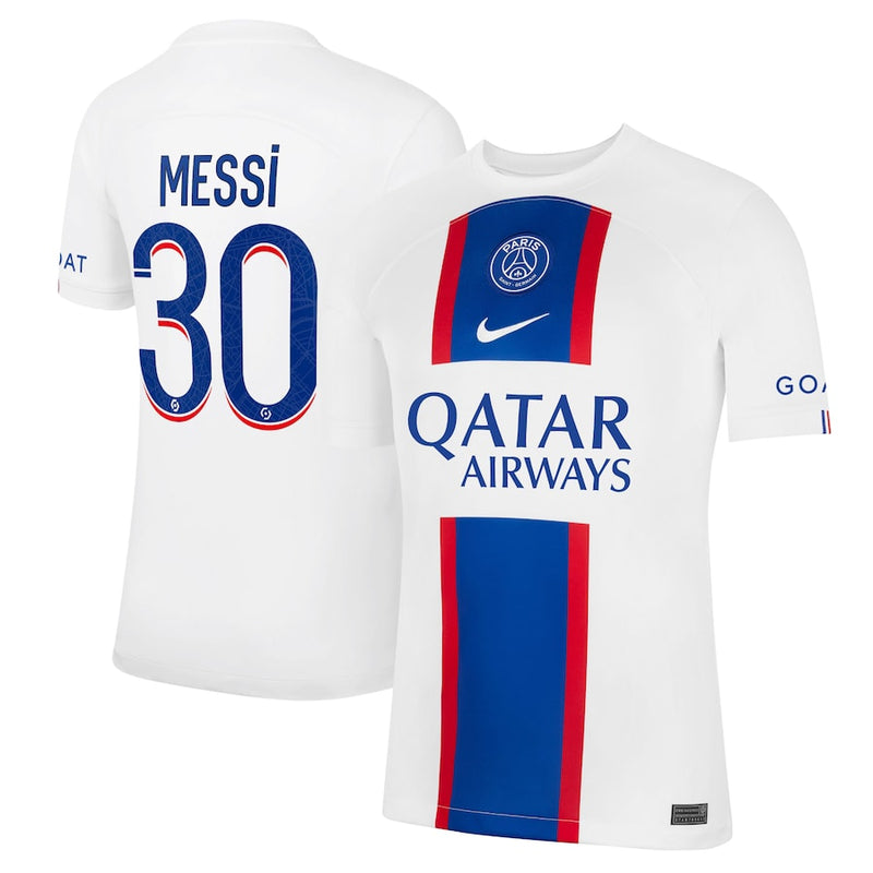 Paris Saint-Germain Third Stadium Shirt 2022-23 with Messi 30 printing Unisex - White - Jersey Teams World