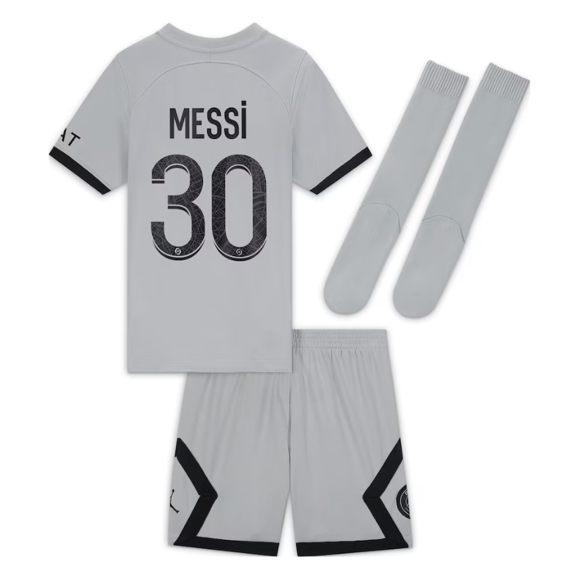 Paris Saint-Germain Away  2022-23 - Little Kids with Messi 30 printing - Jersey Teams World