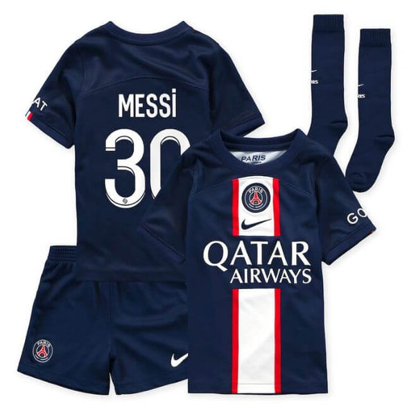 Paris Saint-Germain Home Stadium Kit 2022-23 - Little Kids with Messi 30 printing - Jersey Teams World