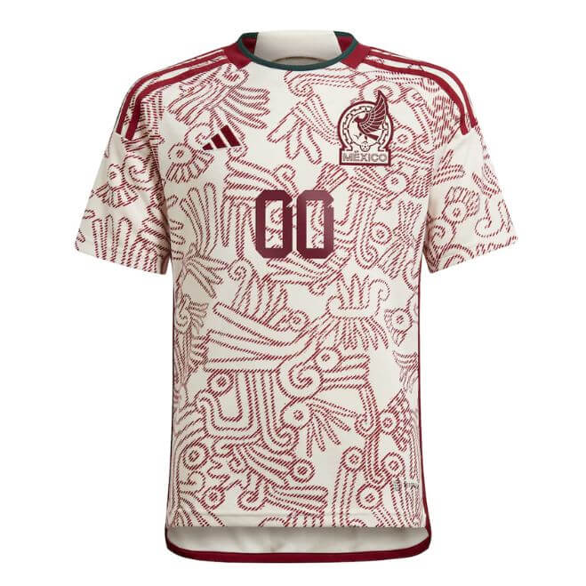 2023 Mexico national team kit Custom Adidas Jersey with red Aztec pattern and maroon accents