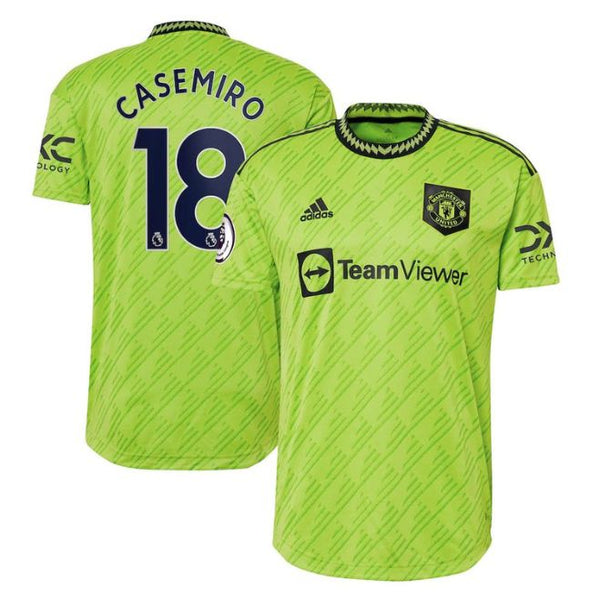 Casemiro Manchester United jersey 2022/23 in neon green by Jerseyteamsworld with TeamViewer logo