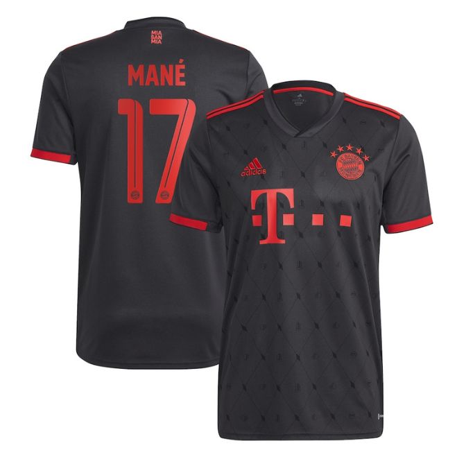 Sadio Mané Bayern Munich jersey in black with red accents and number 17 from Jerseyteamsworld