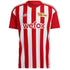 Union Berlin home jersey 2022-23 with red and white vertical stripes and Adidas logo