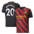 Bernardo Silva Manchester City Puma Jersey 2023 showing front red and black diagonal stripes and back with name and number 20