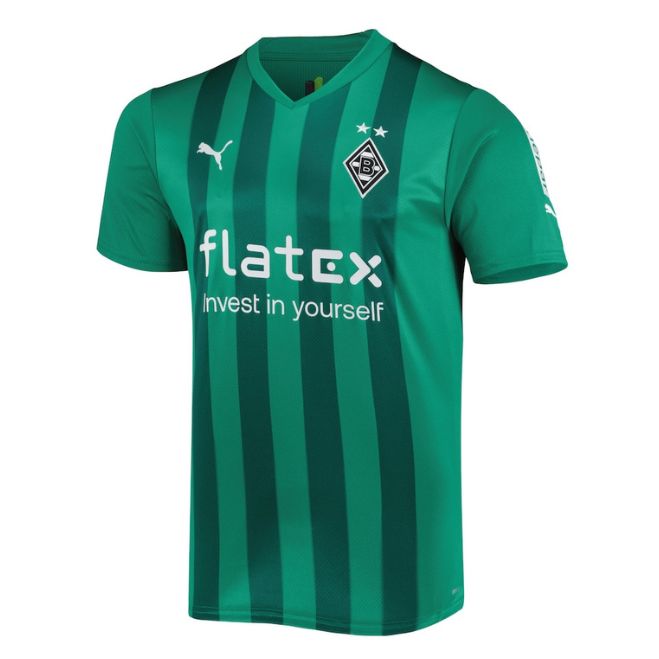 Borussia Monchengladbach away jersey 2022 23 in green with dark stripes by Jerseyteamsworld