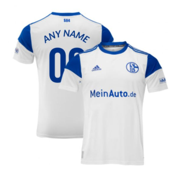 FC Schalke 2023 away jersey in white and blue with customizable name and number by Jerseyteamsworld