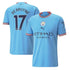 Kevin De Bruyne Man City Puma jersey 2023 in light blue with number 17 and club logos