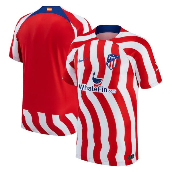 Atletico de Madrid home jersey 2022/23 by Jerseyteamsworld with red and white wavy stripes and sponsor logo