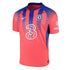 Custom Chelsea jersey pink with blue vertical stripes and Nike logo from Jerseyteamsworld